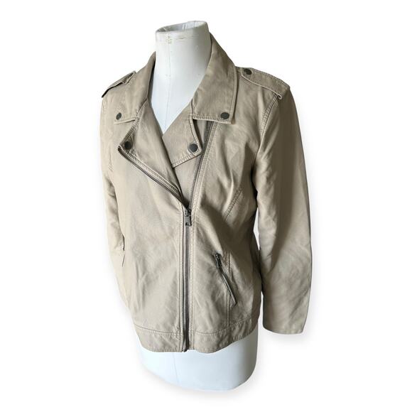 NEW Style & Co Women's Faux Leather Moto Jacket Beige Off White size M Edgy - Picture 2 of 11
